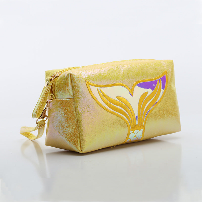 Wholesale PU Crack Fish Tail Illusion Laser Cosmetic Bag Cartoon Handbag Storage Bag
